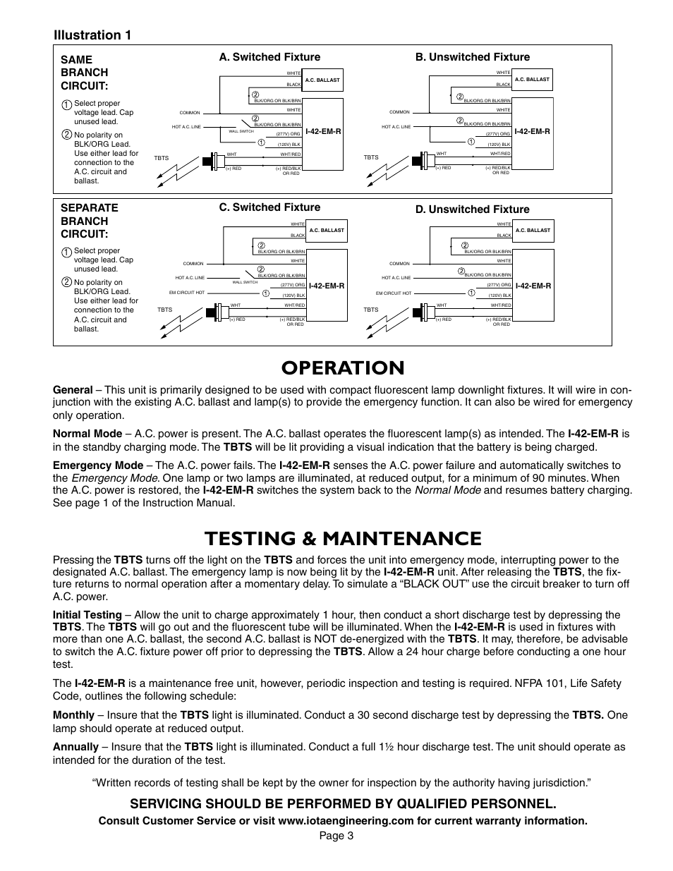 Operation, Testing & maintenance, Illustration 1 | Page 3 | IOTA I-42-EM-R User Manual | Page 3 / 4