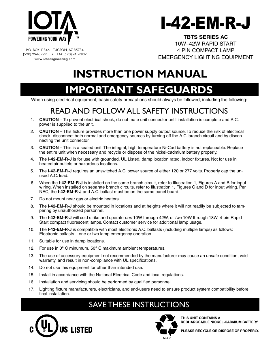 IOTA I-42-EM-R-J User Manual | 4 pages