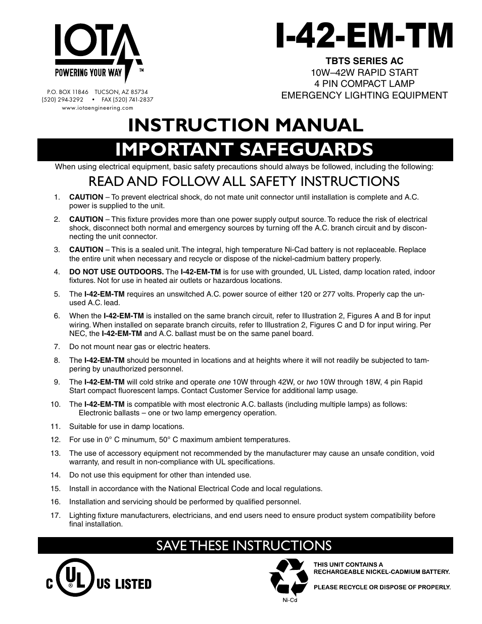 IOTA I-42-EM-TM User Manual | 4 pages