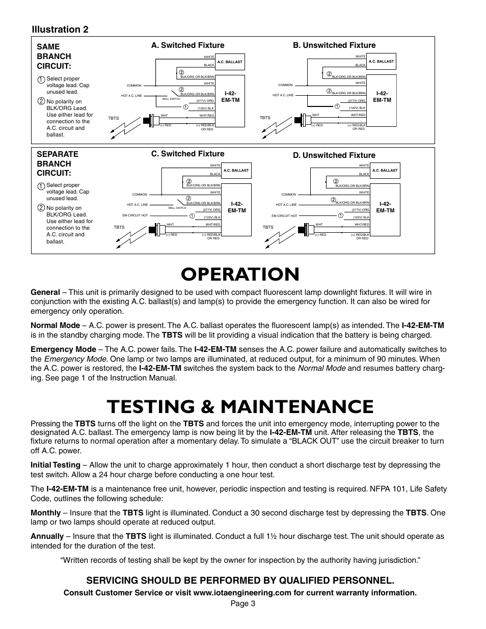 Operation, Testing & maintenance, Illustration 2 | Page 3 | IOTA I-42-EM-TM User Manual | Page 3 / 4