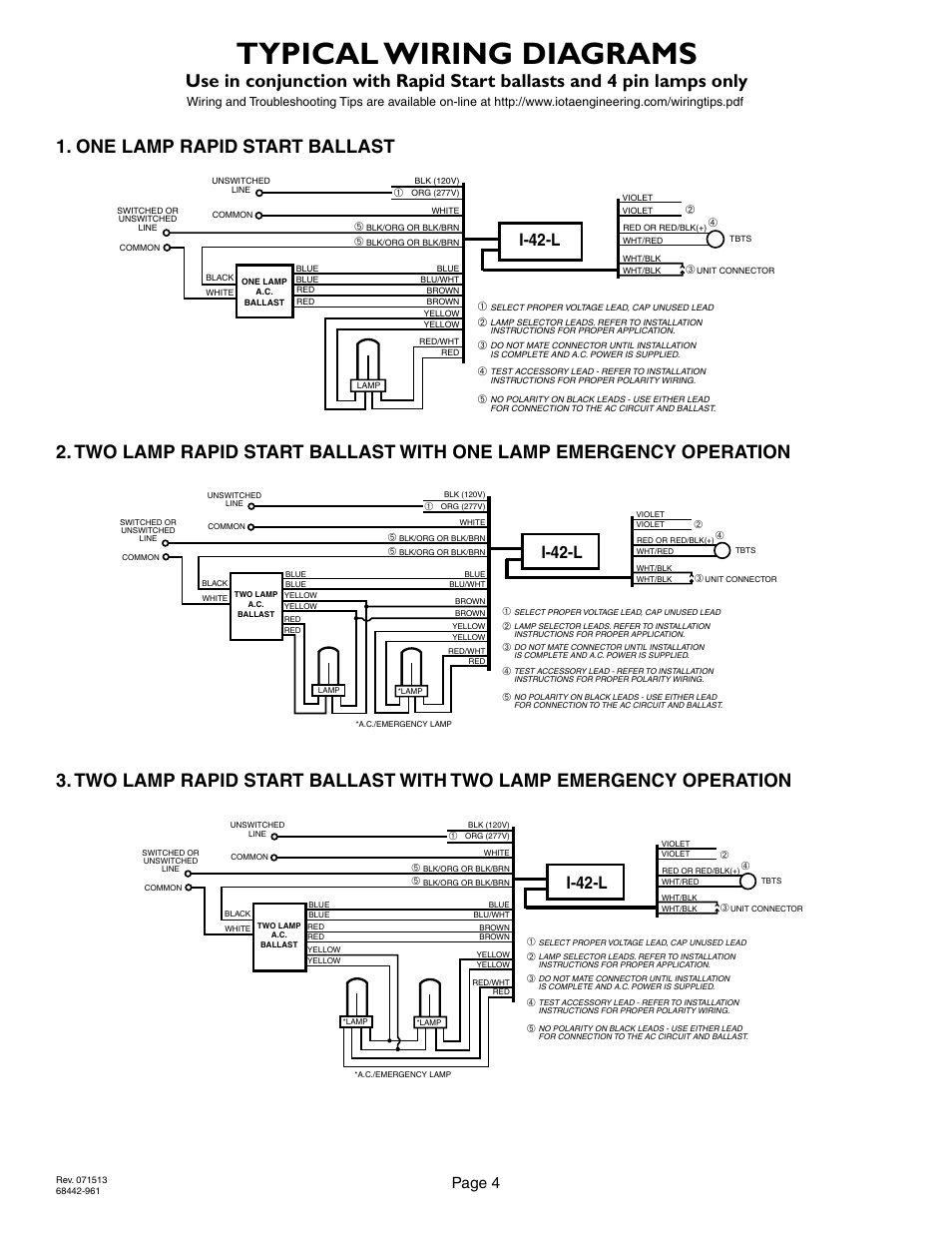 Typical wiring diagrams, I-42-l, Page 4 | IOTA I-42-L User Manual | Page 4 / 5