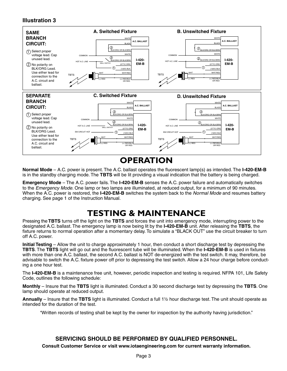 Operation, Testing & maintenance, Illustration 3 | Page 3 | IOTA I-420-EM-B User Manual | Page 3 / 4