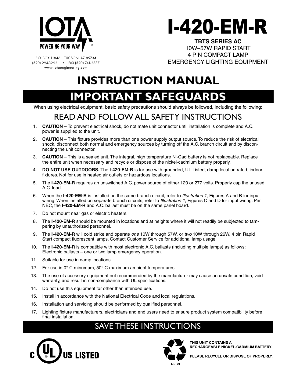 IOTA I-420-EM-R User Manual | 4 pages