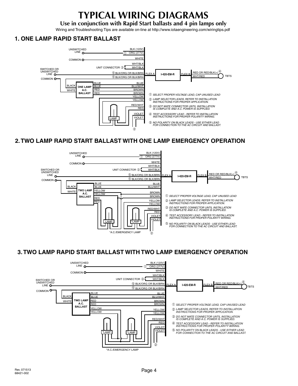 Typical wiring diagrams, Page 4 | IOTA I-420-EM-R User Manual | Page 4 / 4