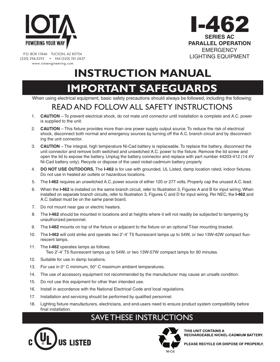 IOTA I-462 User Manual | 4 pages