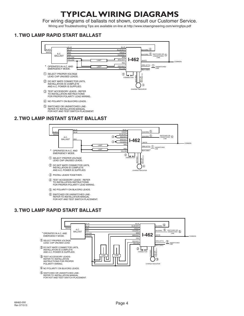 Typical wiring diagrams, Page 4 | IOTA I-462 User Manual | Page 4 / 4