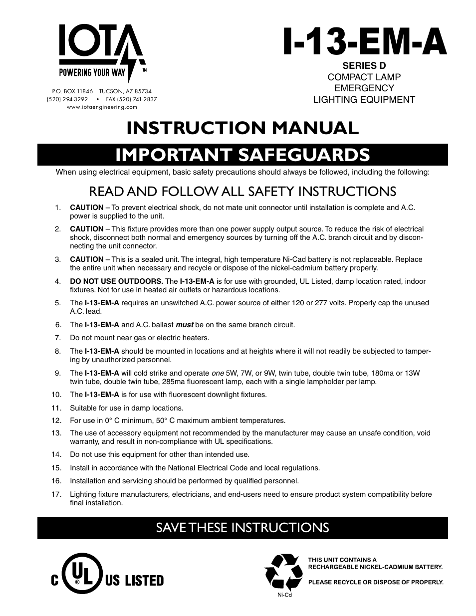 IOTA I-13-EM-A User Manual | 5 pages