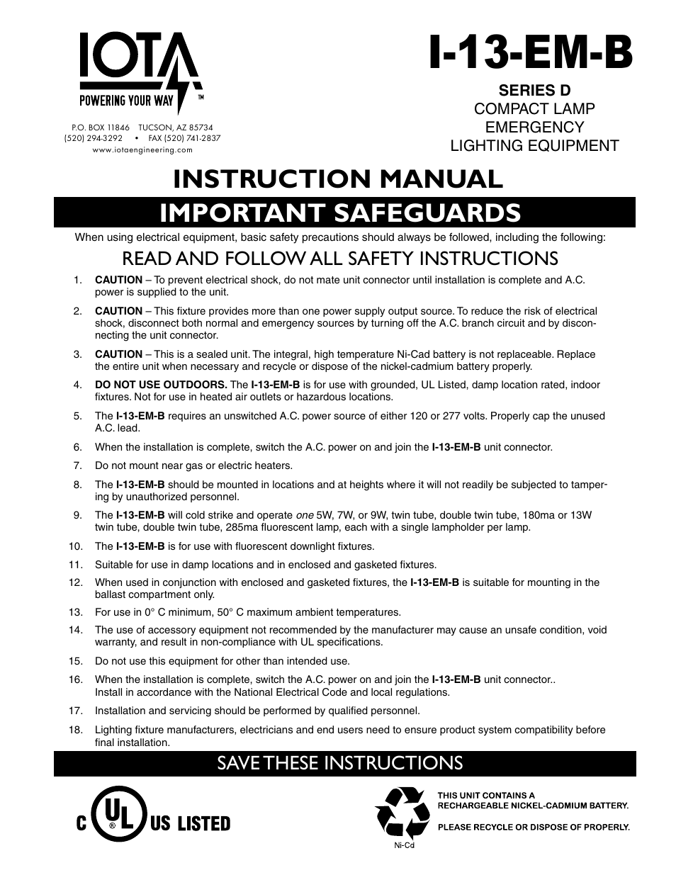 IOTA I-13-EM-B User Manual | 5 pages