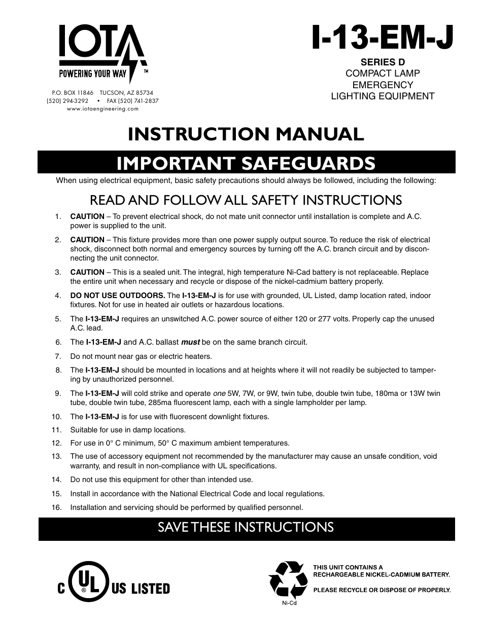 IOTA I-13-EM-J User Manual | 5 pages