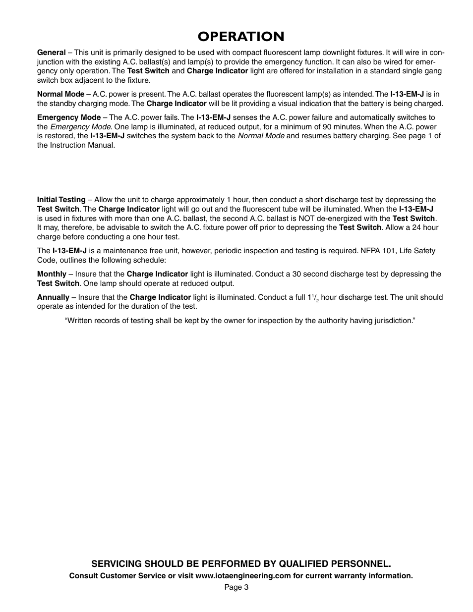 Operation | IOTA I-13-EM-J User Manual | Page 3 / 5