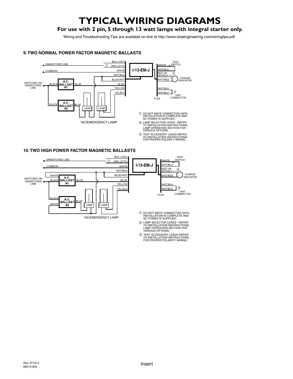 Typical wiring diagrams, Page 5, Insert | I-13-em-j | IOTA I-13-EM-J User Manual | Page 5 / 5