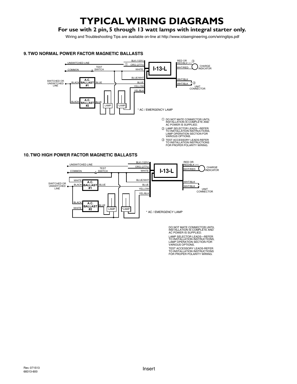 Typical wiring diagrams, I-13-l, Page 5 | Insert | IOTA I-13-L User Manual | Page 5 / 6