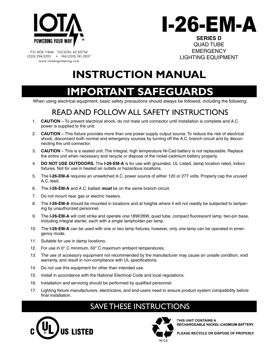 IOTA I-26-EM-A User Manual | 5 pages