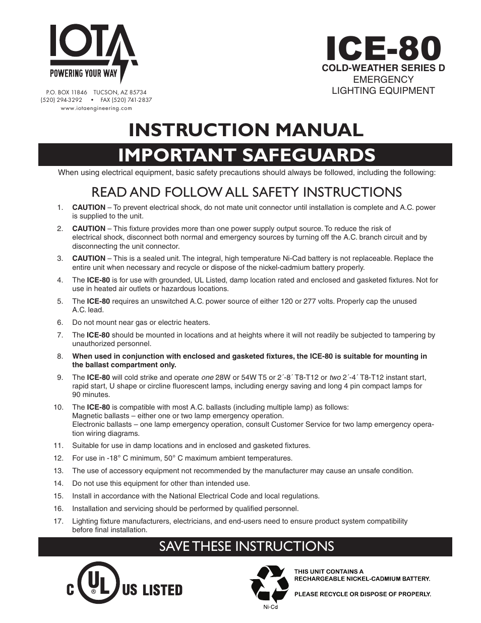 IOTA ICE-80 User Manual | 4 pages