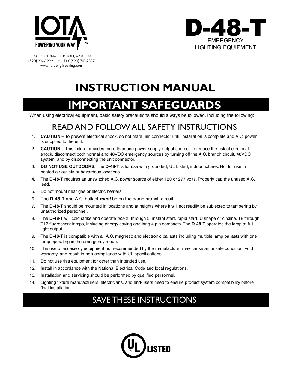 IOTA D-48-T User Manual | 4 pages