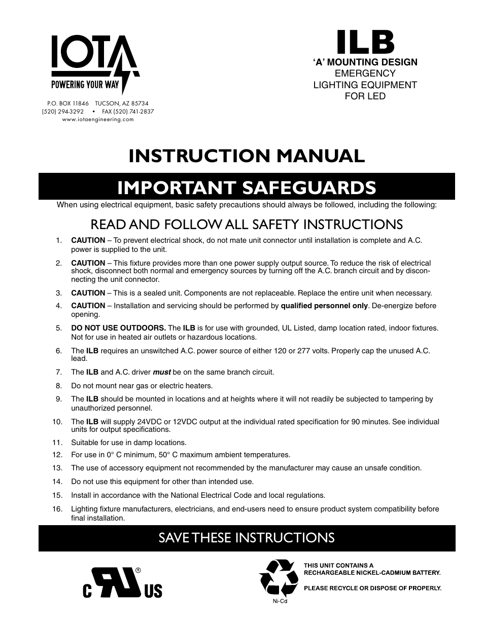 IOTA ILB-2412 User Manual | 4 pages