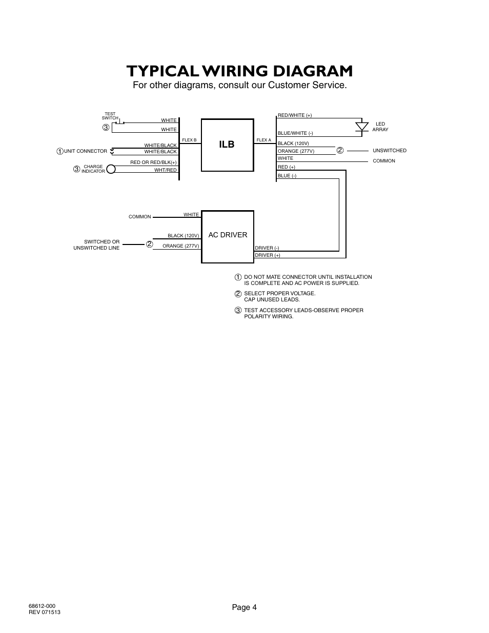 Typical wiring diagram, For other diagrams, consult our customer service, Ilb-3 | Page 4, Ilb with two piece test accessory | IOTA ILB-2412 User Manual | Page 4 / 4