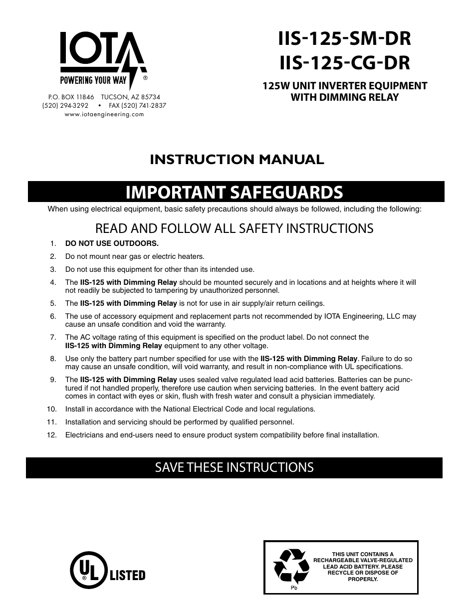 IOTA IIS-125-SM-DR User Manual | 4 pages