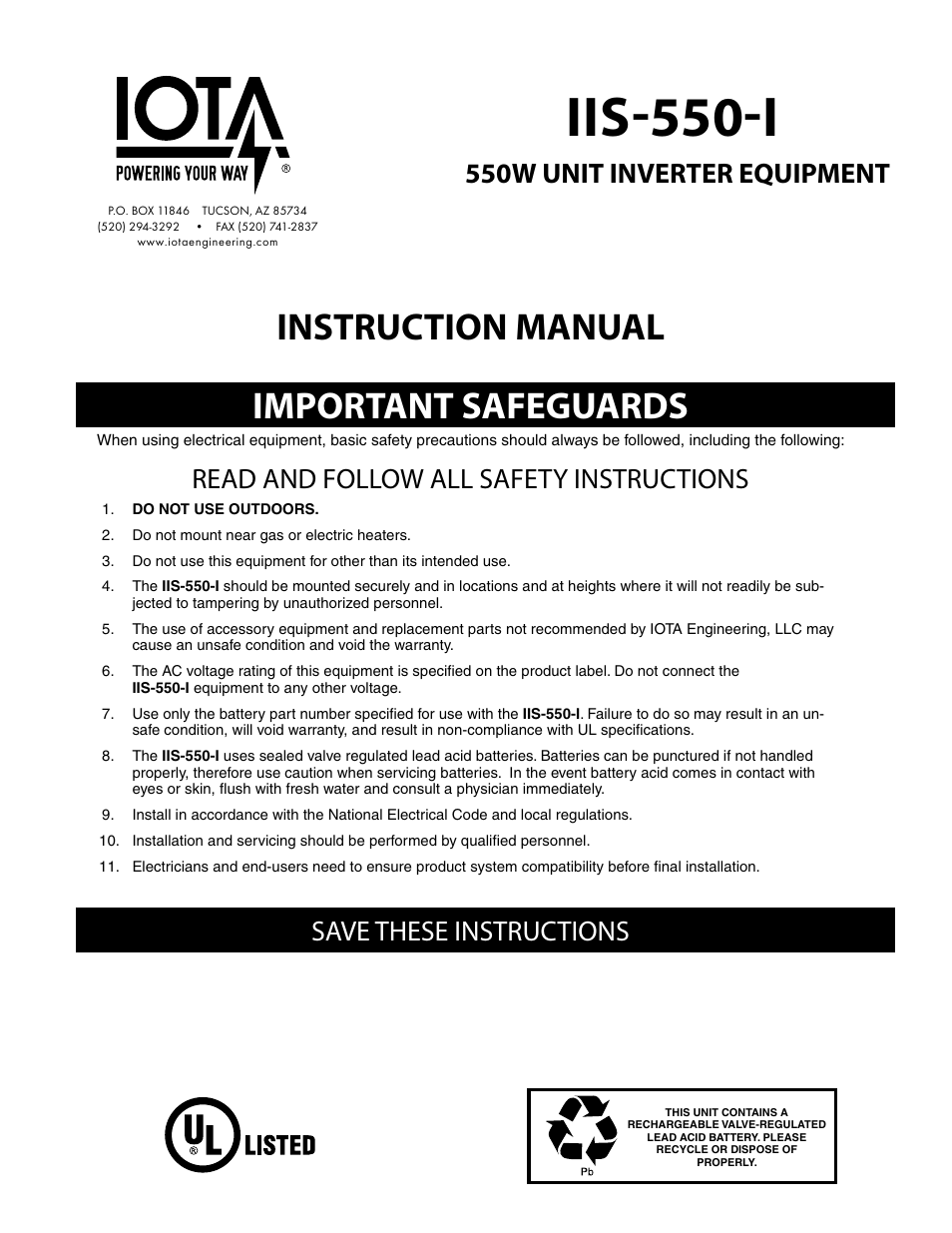IOTA IIS-550-I User Manual | 4 pages