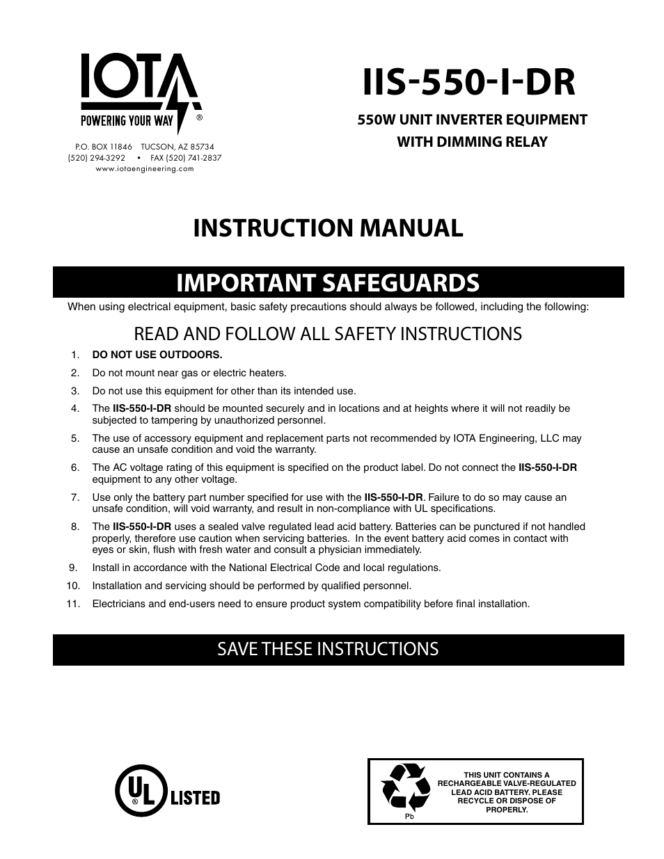 IOTA IIS-550-I-DR User Manual | 4 pages
