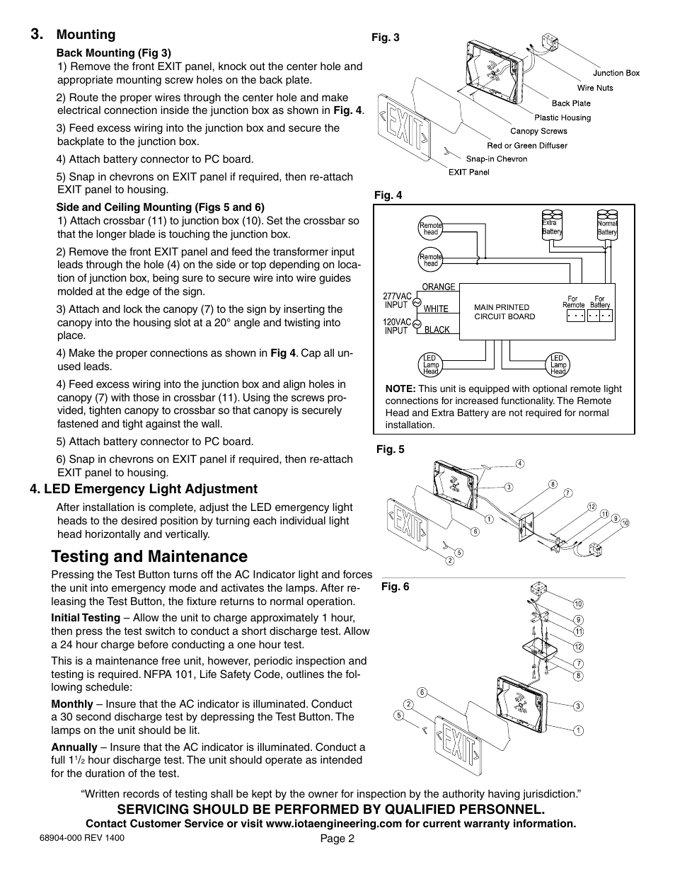 Testing and maintenance | IOTA PE-BC Series User Manual | Page 2 / 2