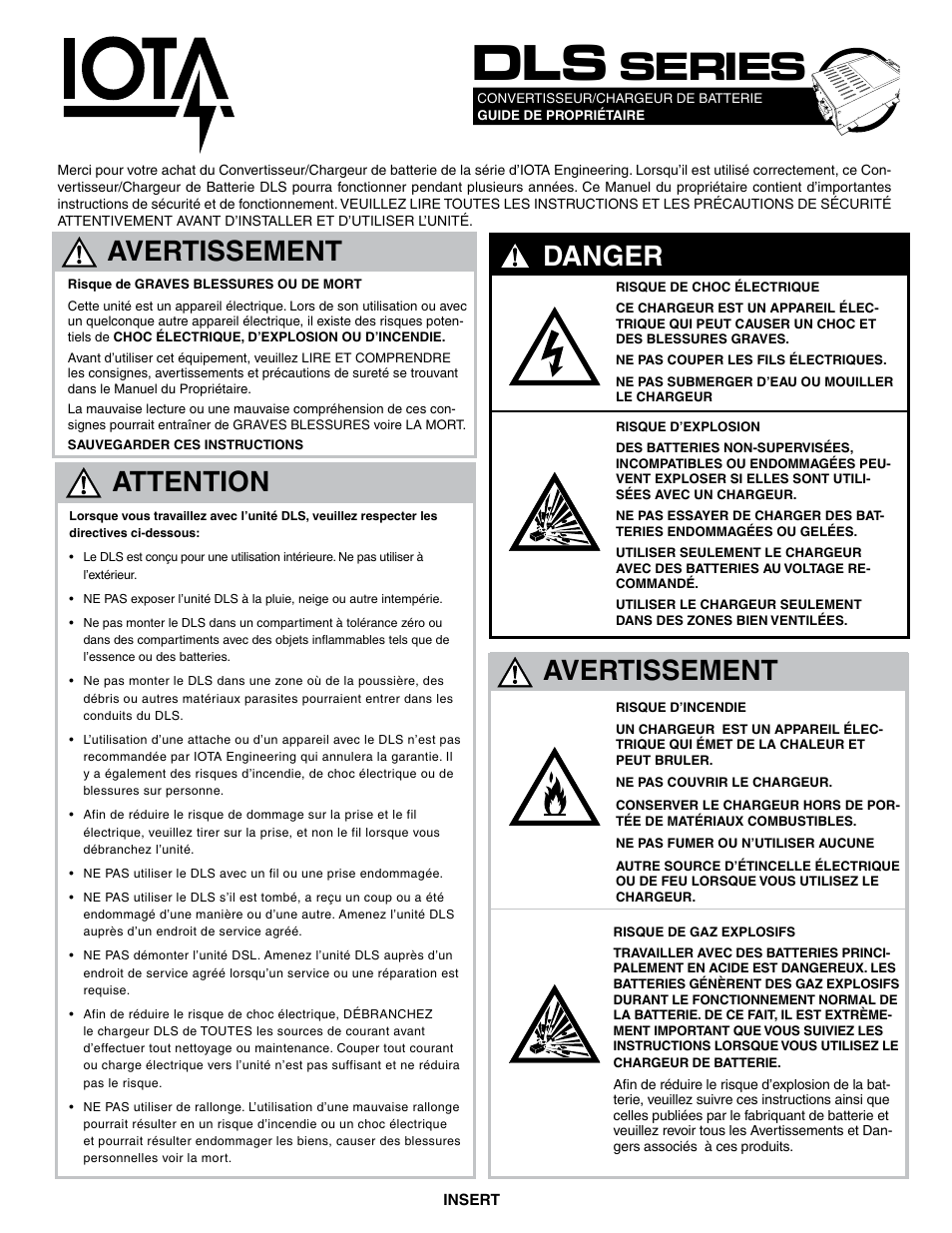 Series, Avertissement, Danger | Attention | IOTA DLS-240-55 User Manual | Page 5 / 5