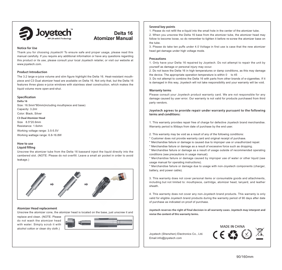 Delta 16 atomizer manual | Joyetech Delta series User Manual | Page 2 / 3