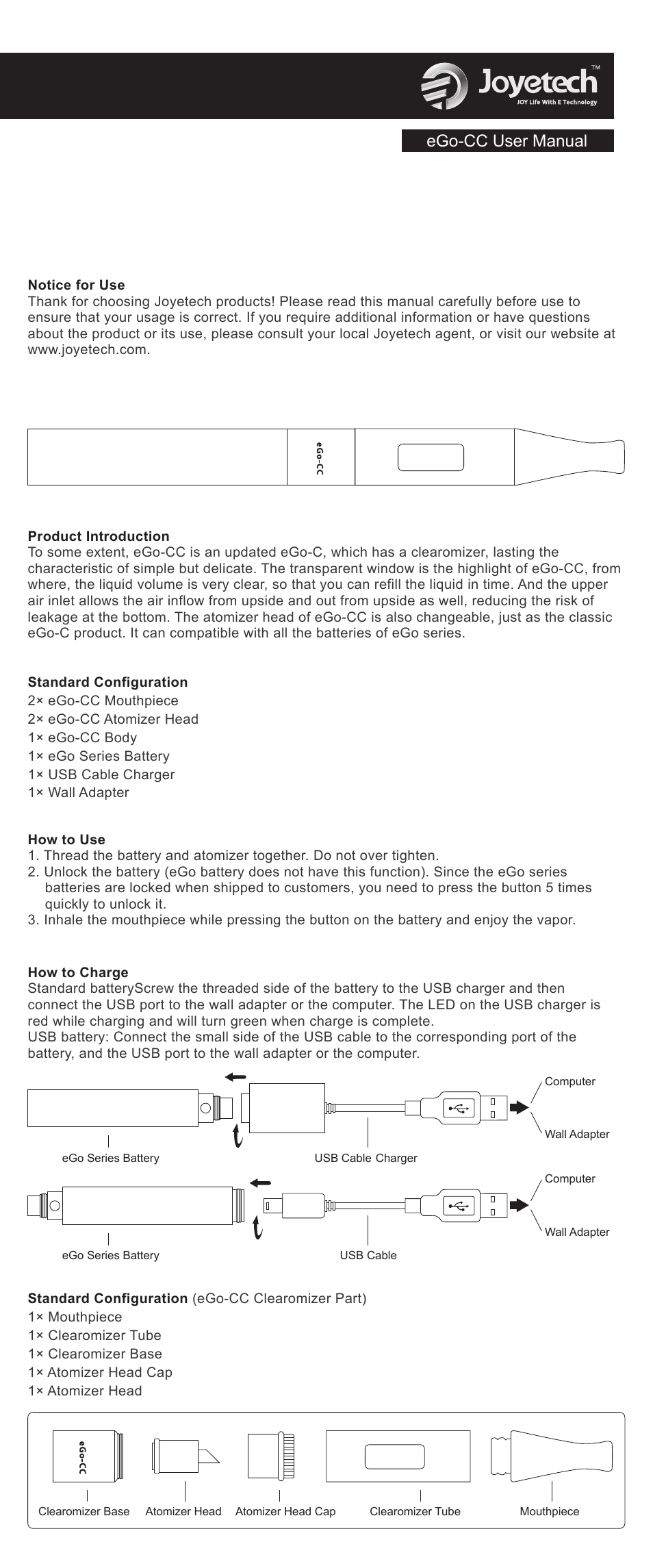 Joyetech eGo-CC User Manual | 2 pages