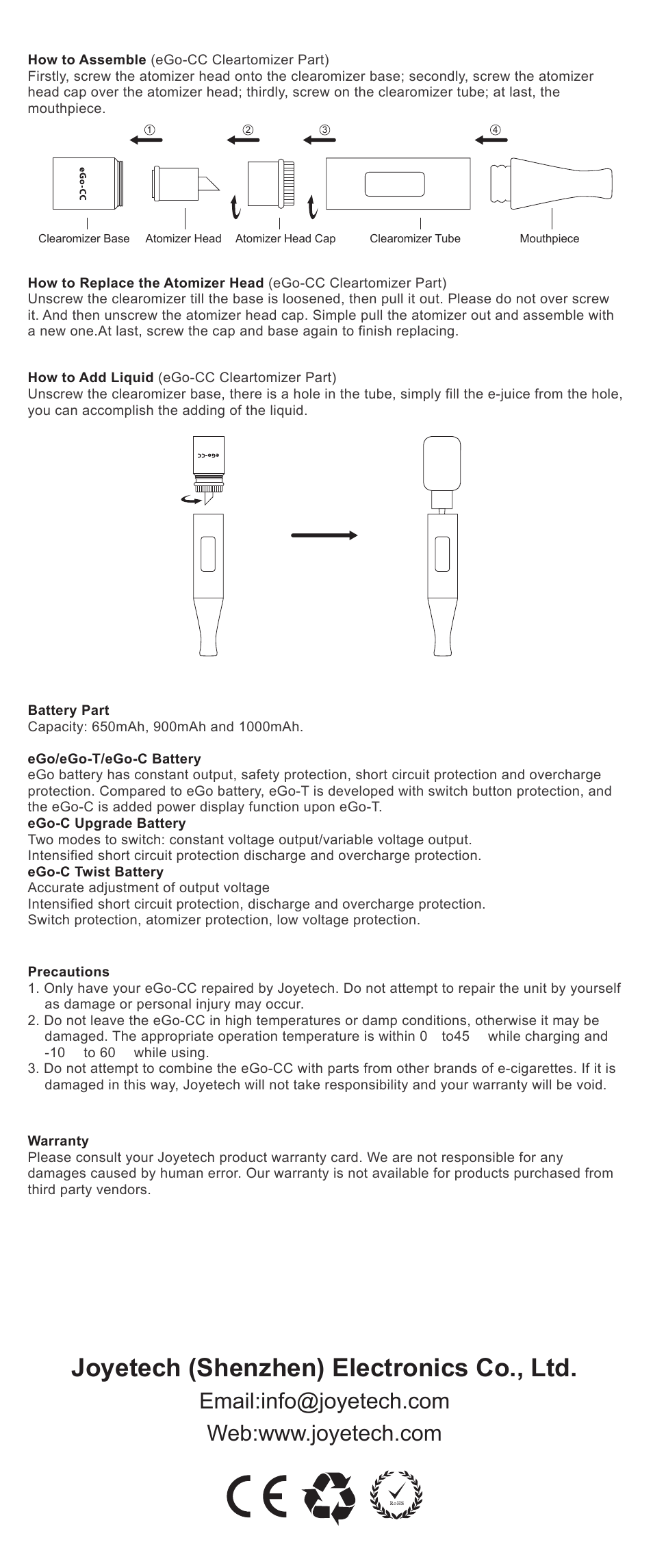 Joyetech (shenzhen) electronics co., ltd | Joyetech eGo-CC User Manual | Page 2 / 2
