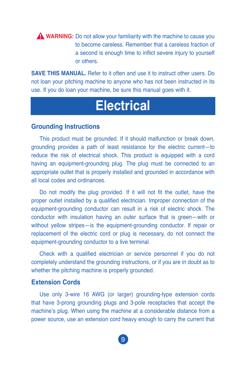 Electrical | JUGS Sports SMALL-BALL Pitching Machine User Manual | Page 10 / 24