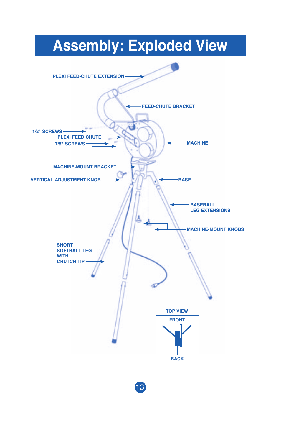 Assembly: exploded view | JUGS Sports SMALL-BALL Pitching Machine User Manual | Page 14 / 24