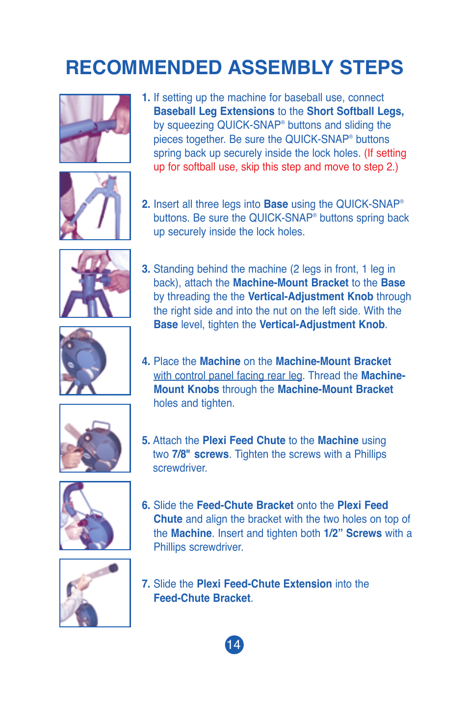 Recommended assembly steps | JUGS Sports SMALL-BALL Pitching Machine User Manual | Page 15 / 24