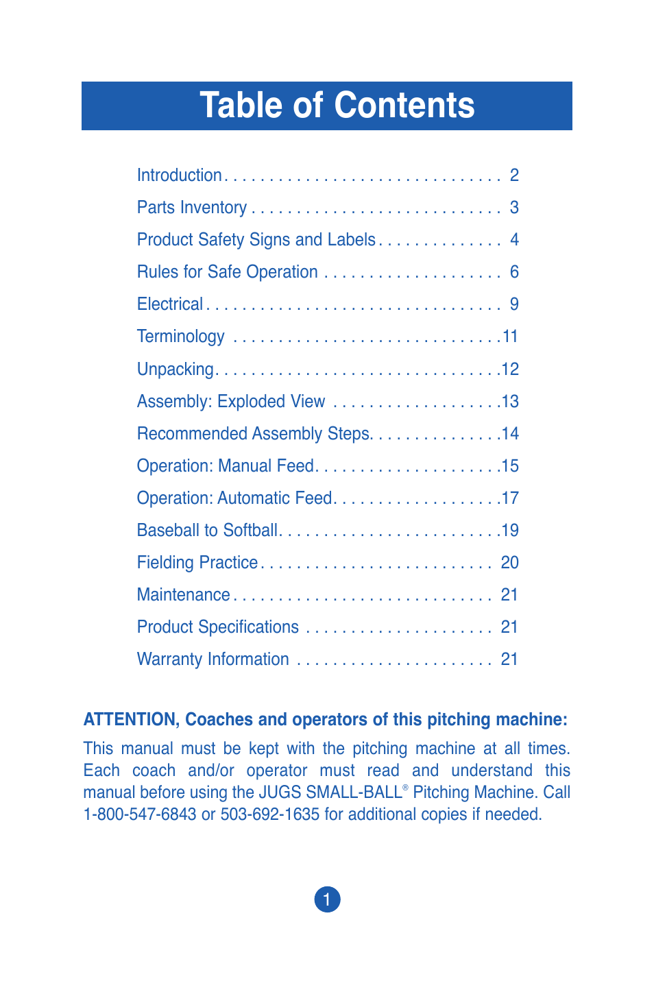 JUGS Sports SMALL-BALL Pitching Machine User Manual | Page 2 / 24