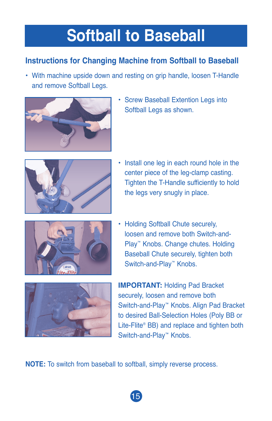 Softball to baseball | JUGS Sports Lite-Flite Machine User Manual | Page 16 / 24