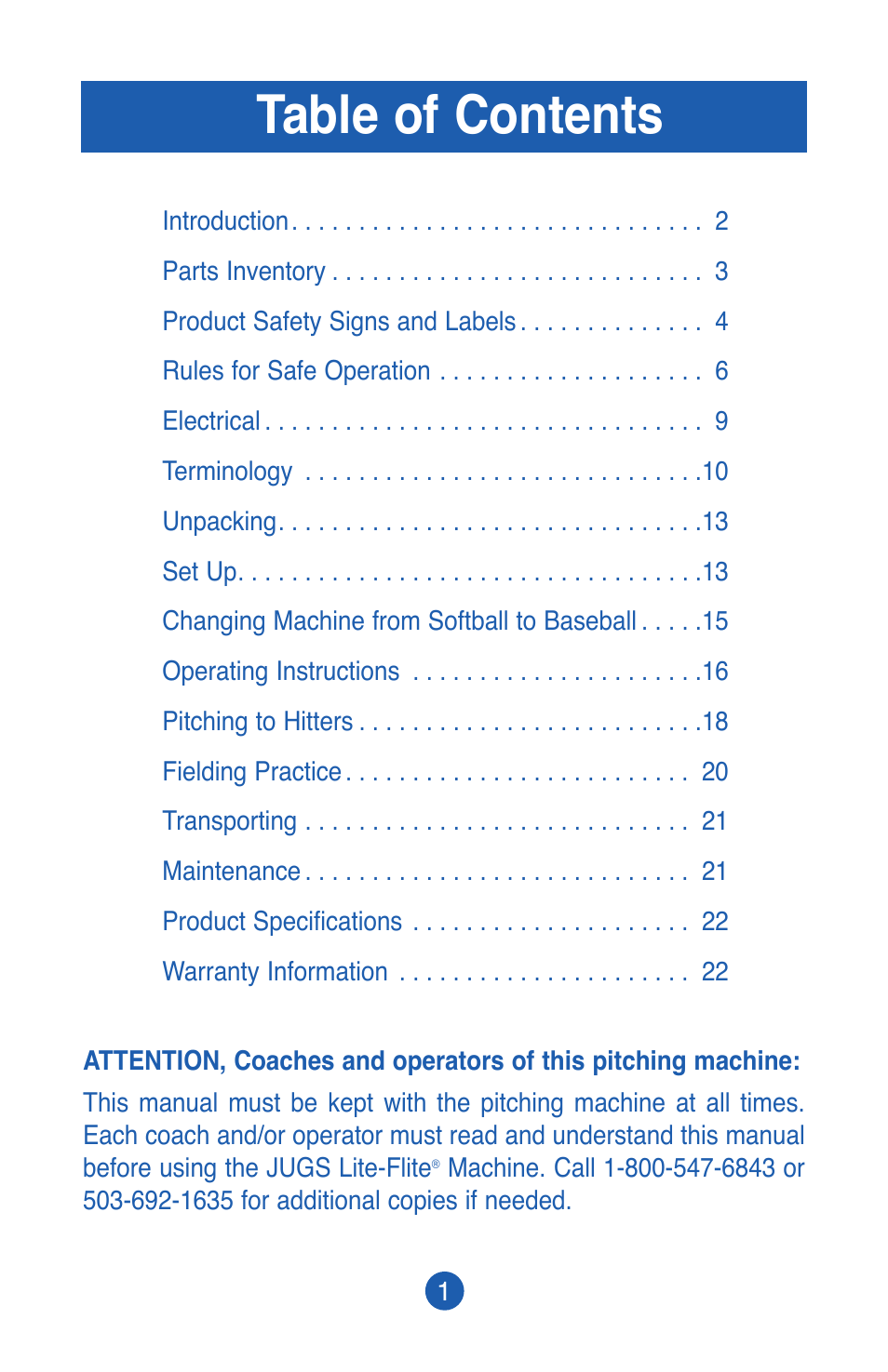 JUGS Sports Lite-Flite Machine User Manual | Page 2 / 24