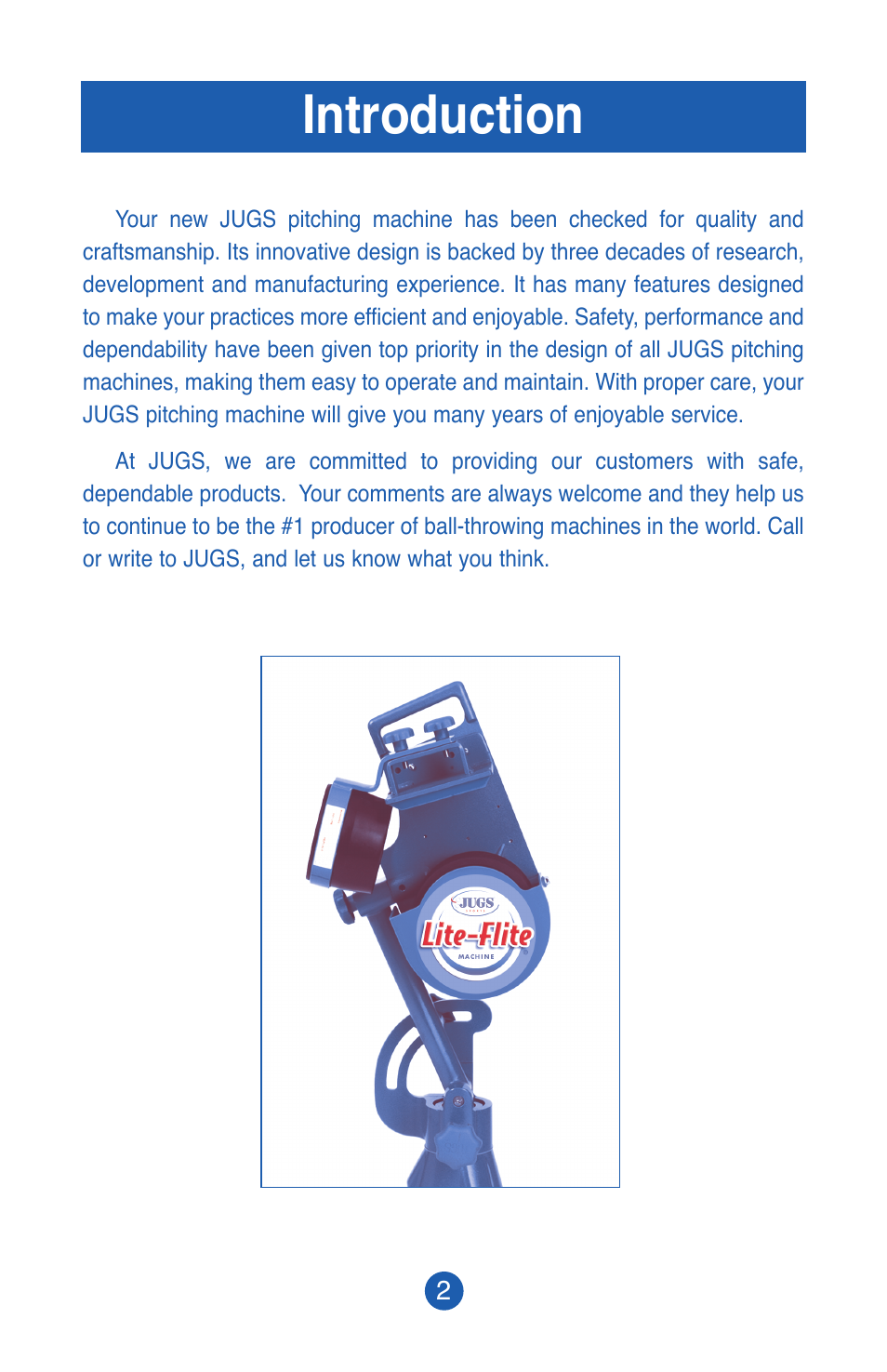 Introduction | JUGS Sports Lite-Flite Machine User Manual | Page 3 / 24