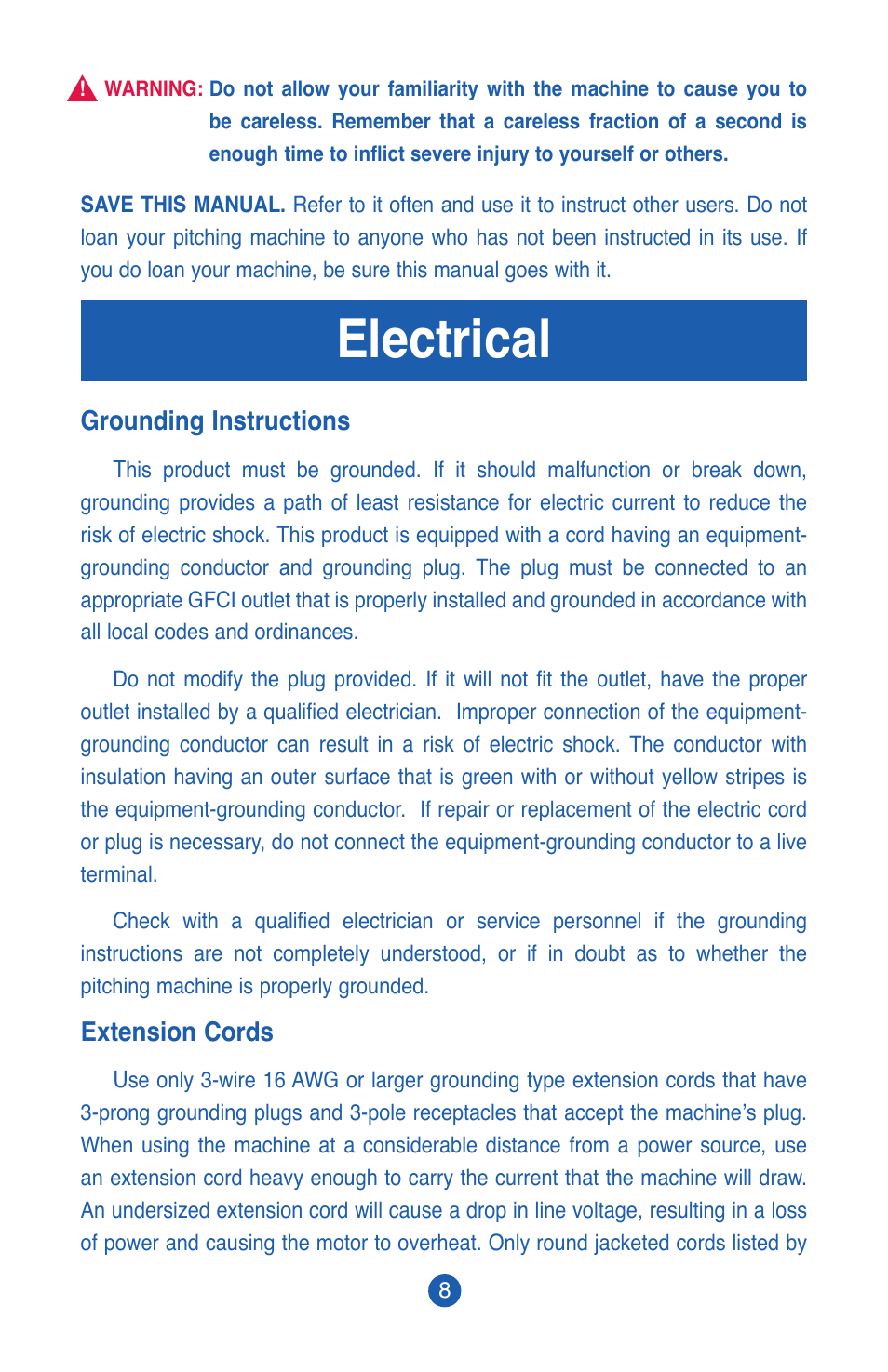 Electrical | JUGS Sports PS50 Pitching Machine User Manual | Page 10 / 28