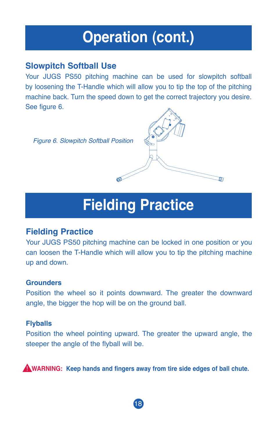 Fielding practice, Operation (cont.) | JUGS Sports PS50 Pitching Machine User Manual | Page 20 / 28