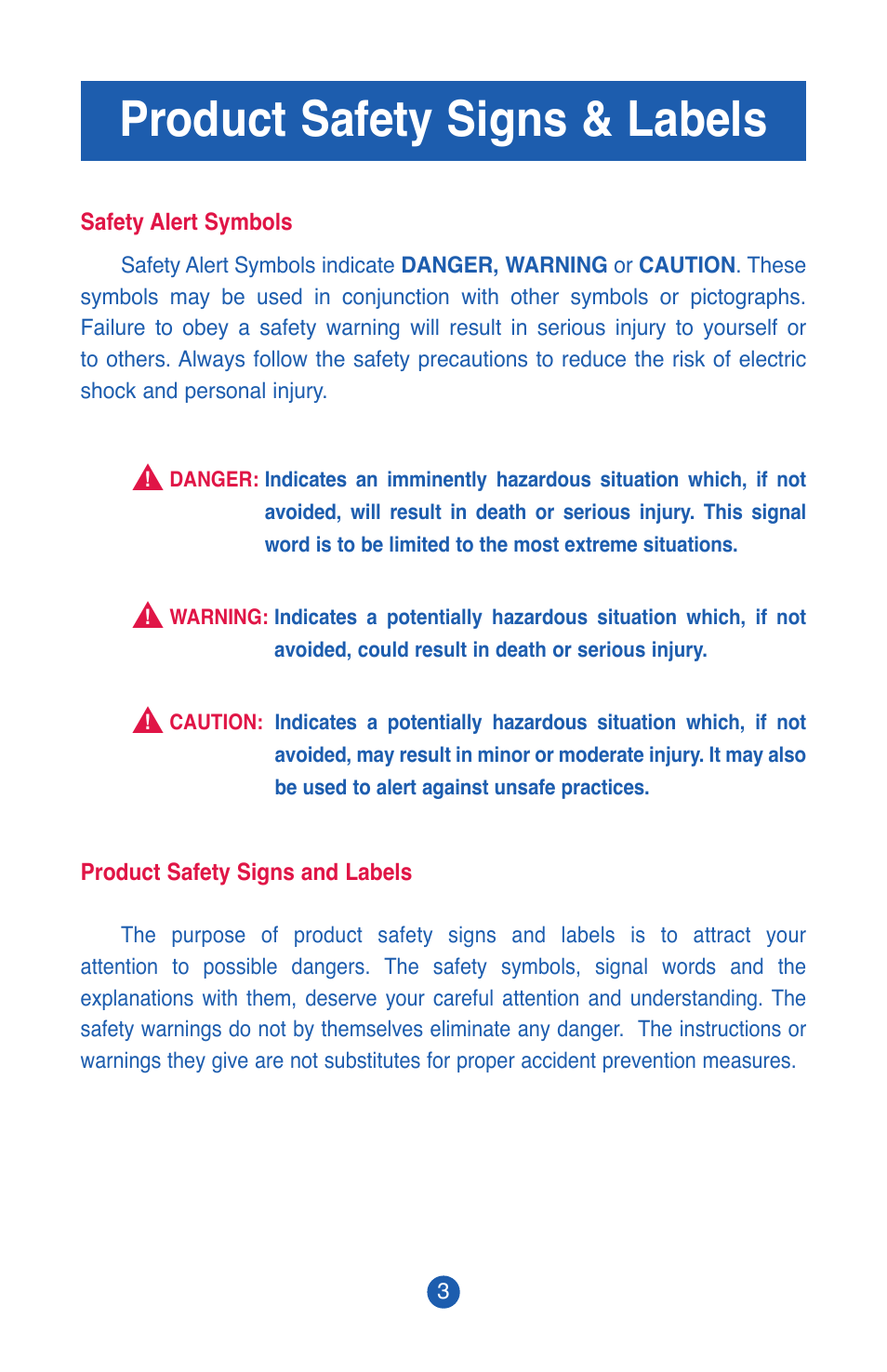 Product safety signs & labels | JUGS Sports PS50 Pitching Machine User Manual | Page 5 / 28