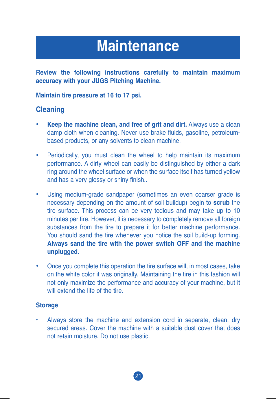 Maintenance | JUGS Sports Super/Softball Pitching Machine User Manual | Page 23 / 32