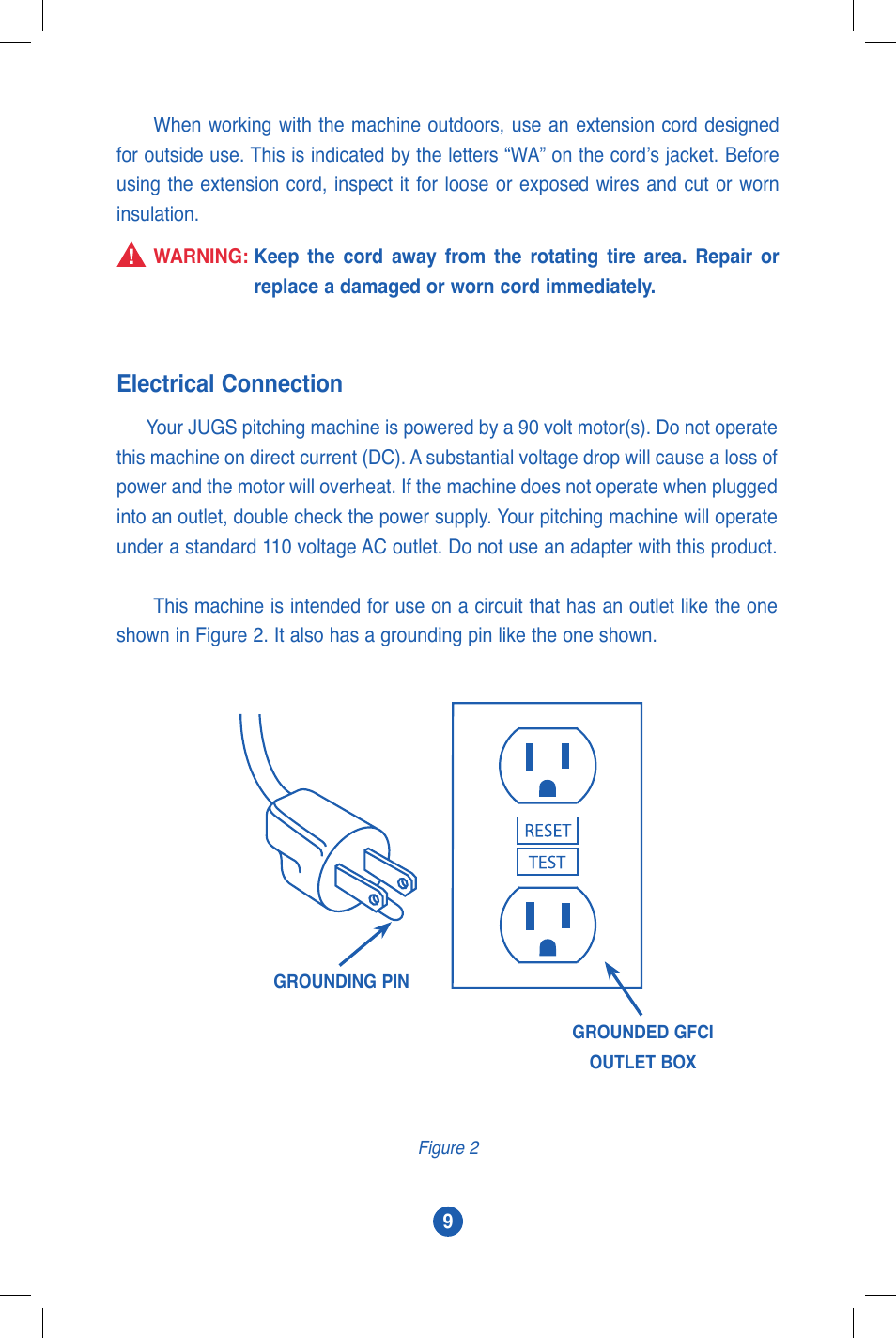 Electrical connection | JUGS Sports MVP Baseball (1 wheel) Pitching Machine User Manual | Page 10 / 24