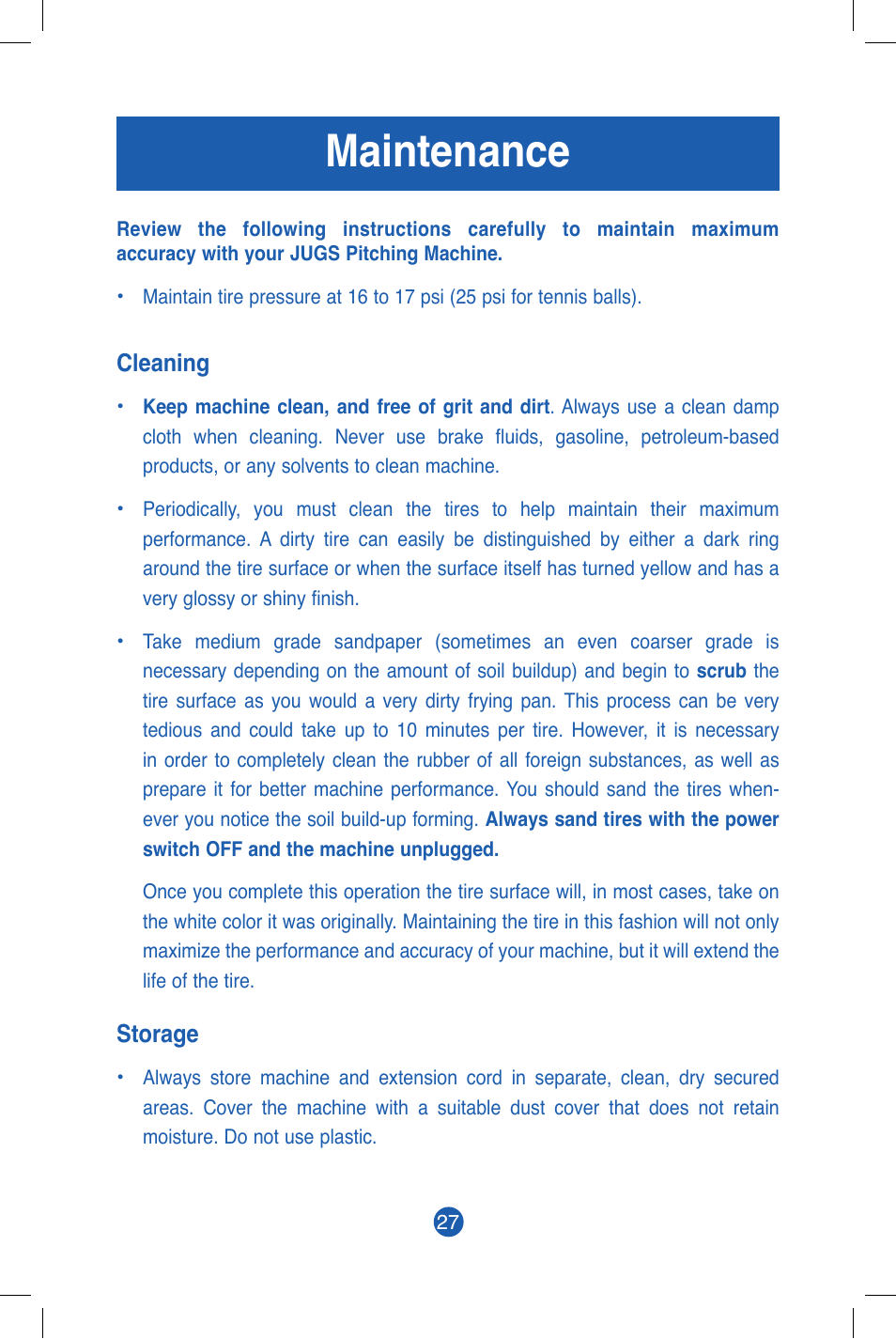 Maintenance | JUGS Sports Jr. Baseball & Softball (1 wheel) Pitching Machine User Manual | Page 29 / 36