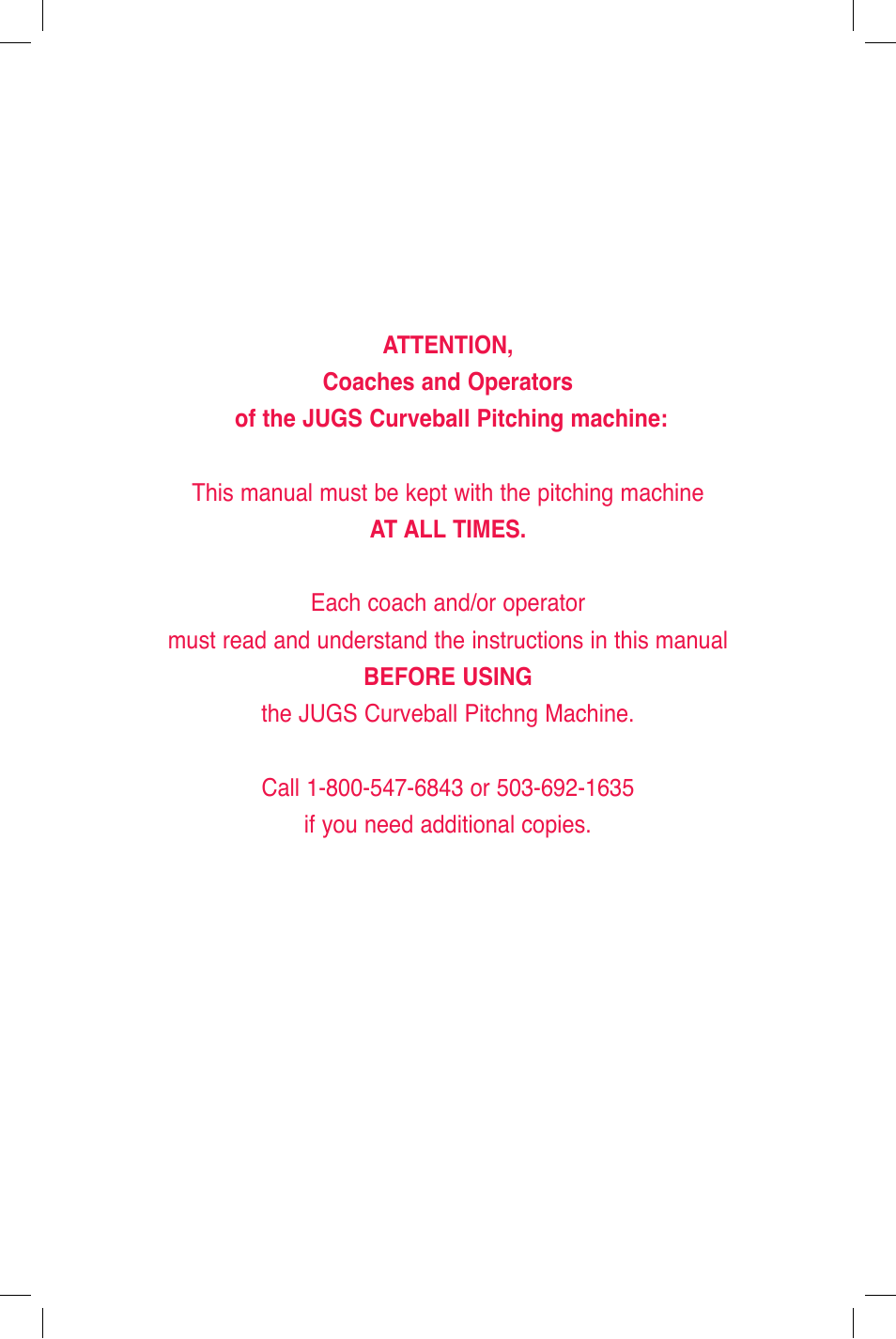 JUGS Sports Curveball (2 wheel) Pitching Machine User Manual | Page 2 / 32