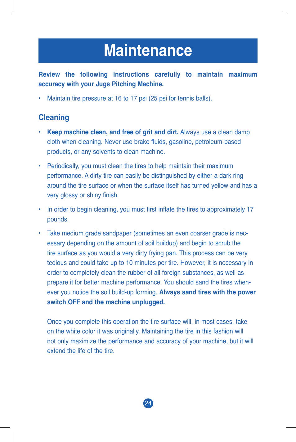 Maintenance | JUGS Sports Curveball (2 wheel) Pitching Machine User Manual | Page 26 / 32