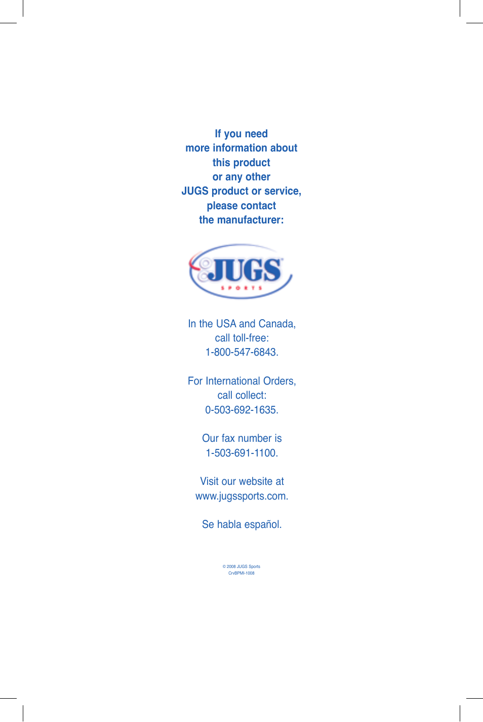 JUGS Sports Curveball (2 wheel) Pitching Machine User Manual | Page 32 / 32