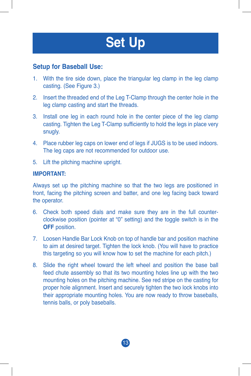 Set up | JUGS Sports Combo (2 wheel) Pitching Machine User Manual | Page 15 / 36