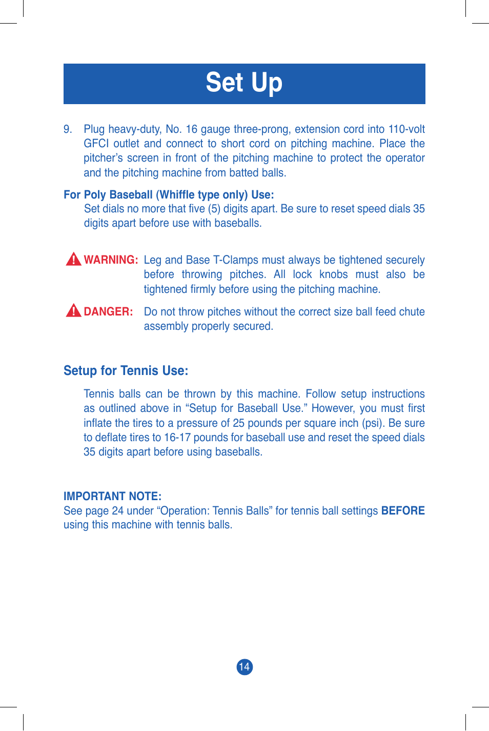 Set up | JUGS Sports Combo (2 wheel) Pitching Machine User Manual | Page 16 / 36