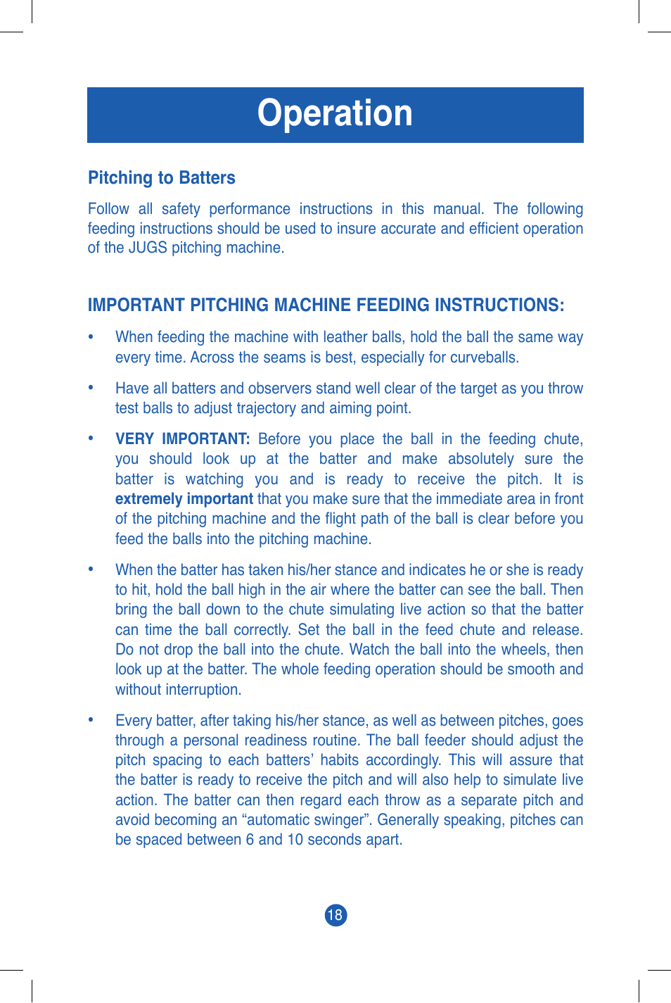 Operation | JUGS Sports Combo (2 wheel) Pitching Machine User Manual | Page 20 / 36