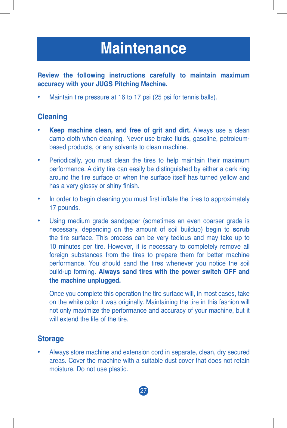 Maintenance | JUGS Sports Combo (2 wheel) Pitching Machine User Manual | Page 29 / 36