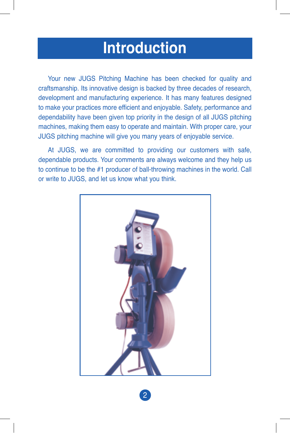 Introduction | JUGS Sports 101 (2 wheel) Baseball Pitching Machine User Manual | Page 4 / 28